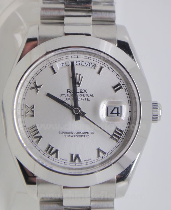 Top End Replica Rolex Day Date II SS Silver Roman Watch 41mm